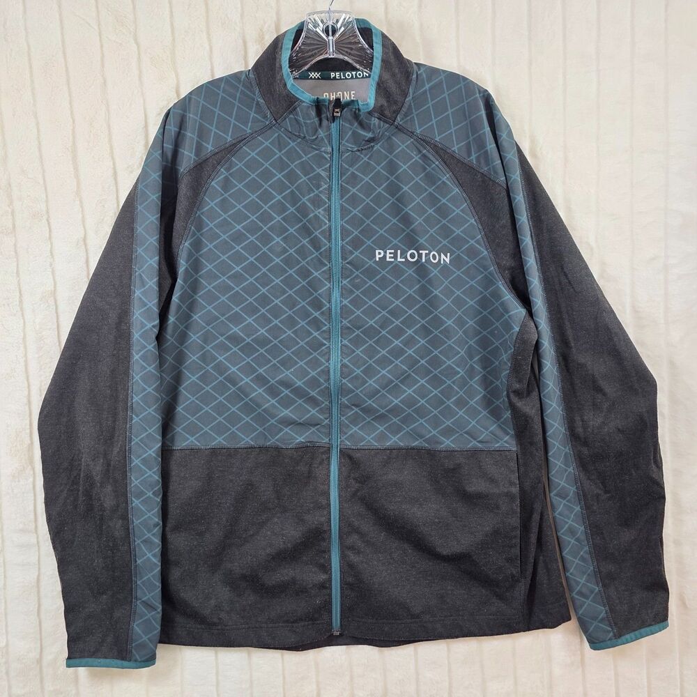 Rhone Jacket Men' Peloton Tech Terry Full Zip 100047 Black Teal Gray Gym Size L